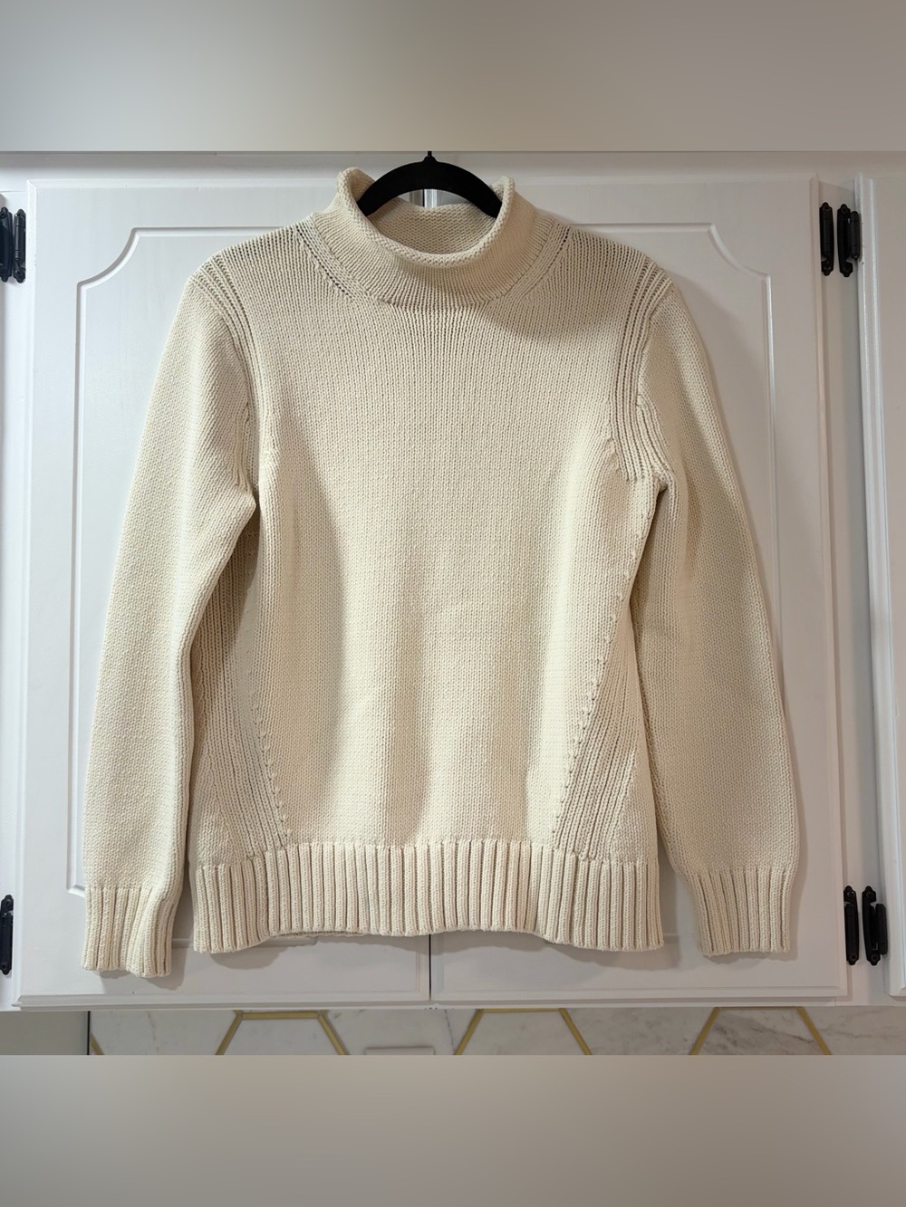 J.Crew Cream Chunky Cotton Rollneck Sweater Medium Ecru Off White Preppy
